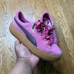 Size 8 - PUMA Womens Suede Platform Trace Carmine Rose Pink Sneakers